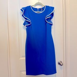 Tommy Hilfiger blue dress with ruffle sleeves. Size 12 and does have stretch!